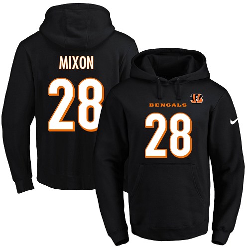 Nike Bengals #28 Joe Mixon Black Name & Number Pullover NFL Hoodie